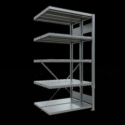 Anbauregal, Doppelregal, Fachbodenregal Stecksystem MULTIplus250, 2000 x 1000 x (2x400) mm (HxBxT), 2x5 Fachböden, Kreuzstrebe, verzinkt