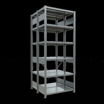 Grundregal, Doppelregal, Fachbodenregal Stecksystem MULTIplus250, 2500 x 1000 x (2x500) mm (HxBxT), 2x6 Fachböden, Kreuzstrebe, verzinkt