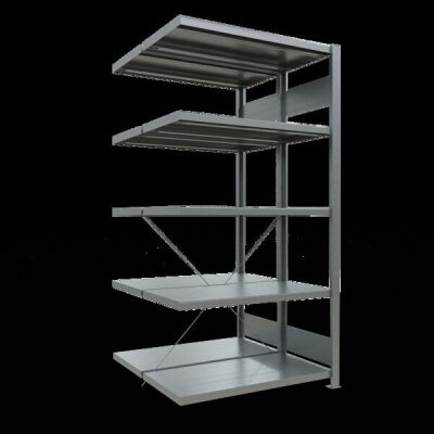 Anbauregal, Doppelregal, Fachbodenregal Stecksystem MULTIplus250, 2000 x 1000 x (2x500) mm (HxBxT), 2x5 Fachböden, Kreuzstrebe, verzinkt