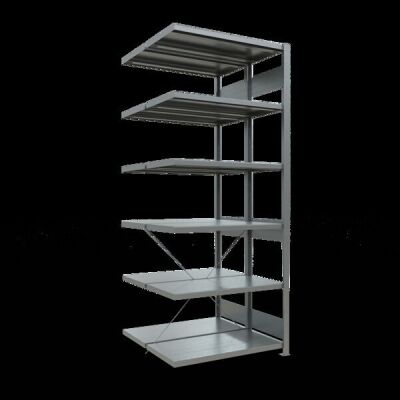 Anbauregal, Doppelregal, Fachbodenregal Stecksystem MULTIplus250, 2500 x 1000 x (2x500) mm (HxBxT), 2x6 Fachböden, Kreuzstrebe, verzinkt