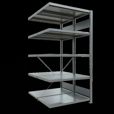Anbauregal, Doppelregal, Fachbodenregal Stecksystem MULTIplus250, 2000 x 1000 x (2x600) mm (HxBxT), 2x5 Fachböden, Kreuzstrebe, verzinkt