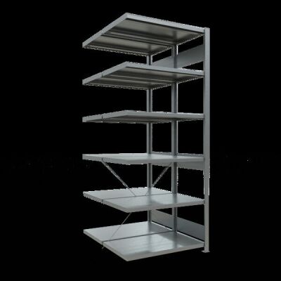 Anbauregal, Doppelregal, Fachbodenregal Stecksystem MULTIplus250, 2500 x 1000 x (2x600) mm (HxBxT), 2x6 Fachböden, Kreuzstrebe, verzinkt