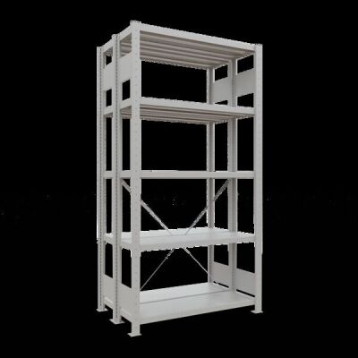 Grundregal, Doppelregal, Fachbodenregal Stecksystem MULTIplus250, 2000 x 1000 x (2x300) mm (HxBxT), 2x5 Fachböden, Kreuzstrebe, RAL 7035 lichtgrau