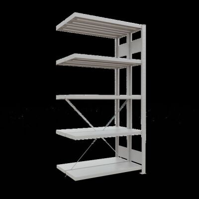 Anbauregal, Doppelregal, Fachbodenregal Stecksystem MULTIplus250, 2000 x 1000 x (2x300) mm (HxBxT), 2x5 Fachböden, Kreuzstrebe, RAL 7035 lichtgrau