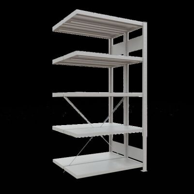 Anbauregal, Doppelregal, Fachbodenregal Stecksystem MULTIplus250, 2000 x 1000 x (2x500) mm (HxBxT), 2x5 Fachböden, Kreuzstrebe, RAL 7035 lichtgrau