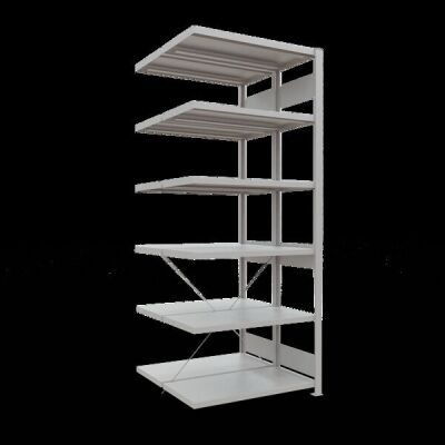 Anbauregal, Doppelregal, Fachbodenregal Stecksystem MULTIplus250, 2500 x 1000 x (2x500) mm (HxBxT), 2x6 Fachböden, Kreuzstrebe, RAL 7035 lichtgrau