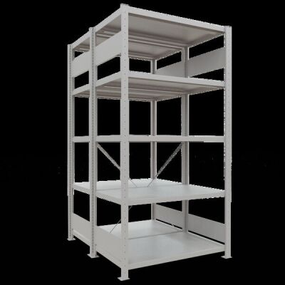 Grundregal, Doppelregal, Fachbodenregal Stecksystem MULTIplus250, 2000 x 1000 x (2x600) mm (HxBxT), 2x5 Fachböden, Kreuzstrebe, RAL 7035 lichtgrau