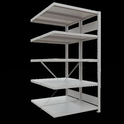 Anbauregal, Doppelregal, Fachbodenregal Stecksystem MULTIplus250, 2000 x 1000 x (2x600) mm (HxBxT), 2x5 Fachböden, Kreuzstrebe, RAL 7035 lichtgrau