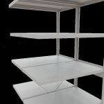 Anbauregal, Doppelregal, Fachbodenregal Stecksystem MULTIplus250, 2500 x 1000 x (2x600) mm (HxBxT), 2x6 Fachböden, Kreuzstrebe, RAL 7035 lichtgrau