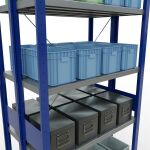 Grundregal, Doppelregal, Fachbodenregal Stecksystem MULTIplus250, 3000 x 1000 x (2x300) mm (HxBxT), 2x7 Fachböden, Kreuzstrebe, RAL 7035 lichtgrau