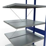 Anbauregal, Doppelregal, Fachbodenregal Stecksystem MULTIplus250, 3000 x 1000 x (2x500) mm (HxBxT), 2x7 Fachböden, Kreuzstrebe, RAL 7035 lichtgrau