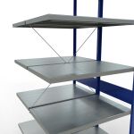 Anbauregal, Doppelregal, Fachbodenregal Stecksystem MULTIplus250, 3000 x 1000 x (2x600) mm (HxBxT), 2x7 Fachböden, Kreuzstrebe, RAL 7035 lichtgrau