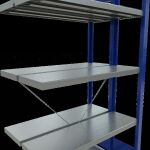 Anbauregal, Doppelregal, Fachbodenregal Stecksystem MULTIplus250, 2000 x 1000 x (2x300) mm (HxBxT), 2x5 Fachböden, Kreuzstrebe, RAL 5010 enzianblau/verzinkt