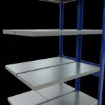 Anbauregal, Doppelregal, Fachbodenregal Stecksystem MULTIplus250, 2500 x 1000 x (2x400) mm (HxBxT), 2x6 Fachböden, Kreuzstrebe, RAL 5010 enzianblau/verzinkt