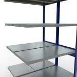 Anbauregal, Doppelregal, Fachbodenregal Stecksystem MULTIplus250, 2500 x 1000 x (2x500) mm (HxBxT), 2x6 Fachböden, Kreuzstrebe, RAL 5010 enzianblau/verzinkt