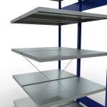 Anbauregal, Doppelregal, Fachbodenregal Stecksystem MULTIplus250, 2000 x 1000 x (2x600) mm (HxBxT), 2x5 Fachböden, Kreuzstrebe, RAL 5010 enzianblau/verzinkt