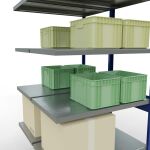 Anbauregal, Doppelregal, Fachbodenregal Stecksystem MULTIplus250, 2500 x 1000 x (2x600) mm (HxBxT), 2x6 Fachböden, Kreuzstrebe, RAL 5010 enzianblau/verzinkt