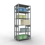 Grundregal, Doppelregal, Fachbodenregal Stecksystem MULTIplus150, 2500 x 1000 x (2x300) mm (HxBxT), 2x6 Fachböden, Längenriegel, verzinkt