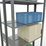 Grundregal, Doppelregal, Fachbodenregal Stecksystem MULTIplus150, 3000 x 1000 x (2x300) mm (HxBxT), 2x7 Fachböden, Längenriegel, verzinkt