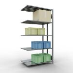 Anbauregal, Doppelregal, Fachbodenregal Stecksystem MULTIplus150, 2000 x 1000 x (2x300) mm (HxBxT), 2x5 Fachböden, Längenriegel, verzinkt