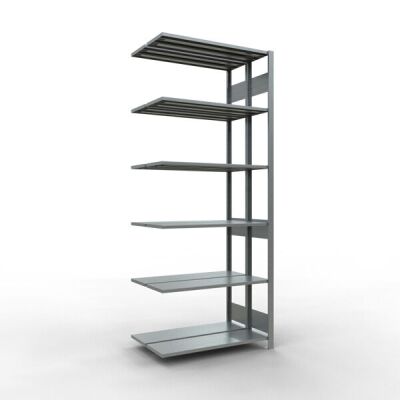 Anbauregal, Doppelregal, Fachbodenregal Stecksystem MULTIplus150, 2500 x 1000 x (2x300) mm (HxBxT), 2x6 Fachböden, Längenriegel, verzinkt