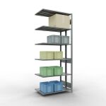 Anbauregal, Doppelregal, Fachbodenregal Stecksystem MULTIplus150, 2500 x 1000 x (2x300) mm (HxBxT), 2x6 Fachböden, Längenriegel, verzinkt