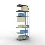 Anbauregal, Doppelregal, Fachbodenregal Stecksystem MULTIplus150, 3000 x 1000 x (2x300) mm (HxBxT), 2x7 Fachböden, Längenriegel, verzinkt