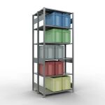 Grundregal, Doppelregal, Fachbodenregal Stecksystem MULTIplus150, 2500 x 1000 x (2x400) mm (HxBxT), 2x6 Fachböden, Längenriegel, verzinkt