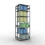 Grundregal, Doppelregal, Fachbodenregal Stecksystem MULTIplus150, 3000 x 1000 x (2x400) mm (HxBxT), 2x7 Fachböden, Längenriegel, verzinkt