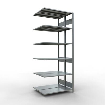 Anbauregal, Doppelregal, Fachbodenregal Stecksystem MULTIplus150, 2500 x 1000 x (2x400) mm (HxBxT), 2x6 Fachböden, Längenriegel, verzinkt