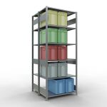 Grundregal, Doppelregal, Fachbodenregal Stecksystem MULTIplus150, 2500 x 1000 x (2x500) mm (HxBxT), 2x6 Fachböden, Längenriegel, verzinkt