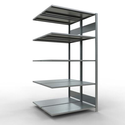 Anbauregal, Doppelregal, Fachbodenregal Stecksystem MULTIplus150, 2000 x 1000 x (2x500) mm (HxBxT), 2x5 Fachböden, Längenriegel, verzinkt