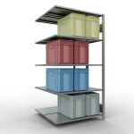 Anbauregal, Doppelregal, Fachbodenregal Stecksystem MULTIplus150, 2000 x 1000 x (2x500) mm (HxBxT), 2x5 Fachböden, Längenriegel, verzinkt