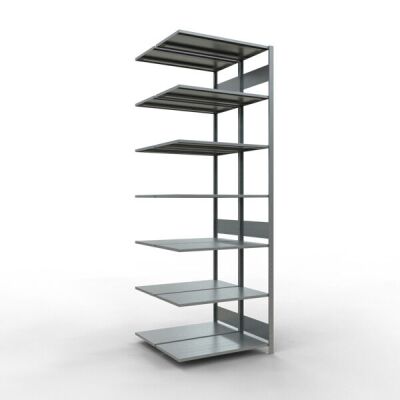 Anbauregal, Doppelregal, Fachbodenregal Stecksystem MULTIplus150, 3000 x 1000 x (2x500) mm (HxBxT), 2x7 Fachböden, Längenriegel, verzinkt