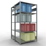 Grundregal, Doppelregal, Fachbodenregal Stecksystem MULTIplus150, 2000 x 1000 x (2x600) mm (HxBxT), 2x5 Fachböden, Längenriegel, verzinkt