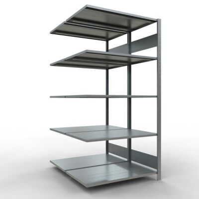 Anbauregal, Doppelregal, Fachbodenregal Stecksystem MULTIplus150, 2000 x 1000 x (2x600) mm (HxBxT), 2x5 Fachböden, Längenriegel, verzinkt