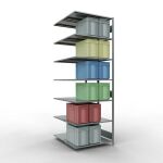 Anbauregal, Doppelregal, Fachbodenregal Stecksystem MULTIplus150, 3000 x 1000 x (2x600) mm (HxBxT), 2x7 Fachböden, Längenriegel, verzinkt