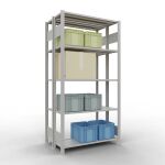 Grundregal, Doppelregal, Fachbodenregal Stecksystem MULTIplus150, 2000 x 1000 x (2x300) mm (HxBxT), 2x5 Fachböden, Längenriegel, RAL 7035 lichtgrau