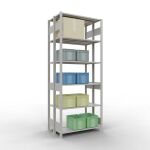 Grundregal, Doppelregal, Fachbodenregal Stecksystem MULTIplus150, 2500 x 1000 x (2x300) mm (HxBxT), 2x6 Fachböden, Längenriegel, RAL 7035 lichtgrau