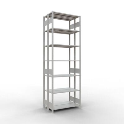 Grundregal, Doppelregal, Fachbodenregal Stecksystem MULTIplus150, 3000 x 1000 x (2x300) mm (HxBxT), 2x7 Fachböden, Längenriegel, RAL 7035 lichtgrau
