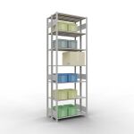 Grundregal, Doppelregal, Fachbodenregal Stecksystem MULTIplus150, 3000 x 1000 x (2x300) mm (HxBxT), 2x7 Fachböden, Längenriegel, RAL 7035 lichtgrau