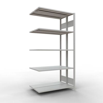 Anbauregal, Doppelregal, Fachbodenregal Stecksystem MULTIplus150, 2000 x 1000 x (2x300) mm (HxBxT), 2x5 Fachböden, Längenriegel, RAL 7035 lichtgrau