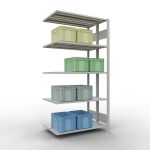 Anbauregal, Doppelregal, Fachbodenregal Stecksystem MULTIplus150, 2000 x 1000 x (2x300) mm (HxBxT), 2x5 Fachböden, Längenriegel, RAL 7035 lichtgrau