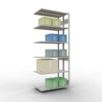 Anbauregal, Doppelregal, Fachbodenregal Stecksystem MULTIplus150, 2500 x 1000 x (2x300) mm (HxBxT), 2x6 Fachböden, Längenriegel, RAL 7035 lichtgrau