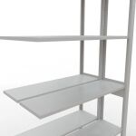 Anbauregal, Doppelregal, Fachbodenregal Stecksystem MULTIplus150, 2500 x 1000 x (2x300) mm (HxBxT), 2x6 Fachböden, Längenriegel, RAL 7035 lichtgrau