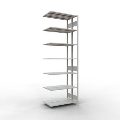 Anbauregal, Doppelregal, Fachbodenregal Stecksystem MULTIplus150, 3000 x 1000 x (2x300) mm (HxBxT), 2x7 Fachböden, Längenriegel, RAL 7035 lichtgrau