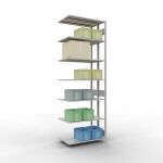 Anbauregal, Doppelregal, Fachbodenregal Stecksystem MULTIplus150, 3000 x 1000 x (2x300) mm (HxBxT), 2x7 Fachböden, Längenriegel, RAL 7035 lichtgrau