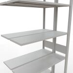 Anbauregal, Doppelregal, Fachbodenregal Stecksystem MULTIplus150, 3000 x 1000 x (2x300) mm (HxBxT), 2x7 Fachböden, Längenriegel, RAL 7035 lichtgrau