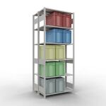 Grundregal, Doppelregal, Fachbodenregal Stecksystem MULTIplus150, 2500 x 1000 x (2x400) mm (HxBxT), 2x6 Fachböden, Längenriegel, RAL 7035 lichtgrau