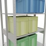 Grundregal, Doppelregal, Fachbodenregal Stecksystem MULTIplus150, 2500 x 1000 x (2x400) mm (HxBxT), 2x6 Fachböden, Längenriegel, RAL 7035 lichtgrau